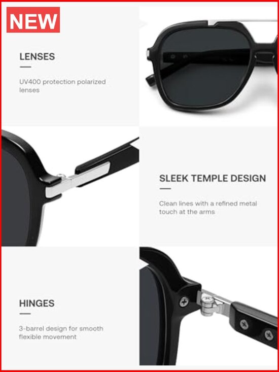 Polarized Aviator Sunglasses with UV400 Protection, Plastic Frame, Large main image 4
